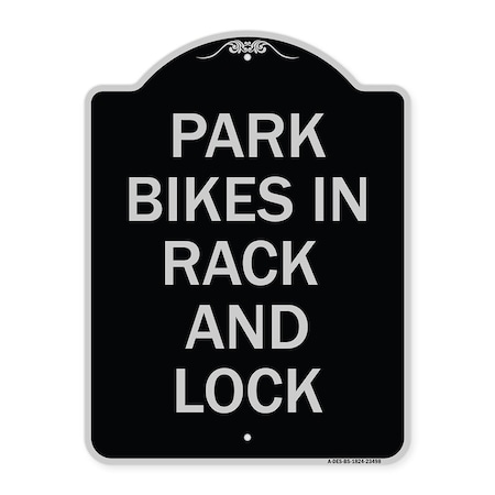 Signmission Park All Bikes in Rack and Lock Heavy-Gauge Aluminum Architectural Sign, 24" x 18", BS-1824-23498 A-DES-BS-1824-23498